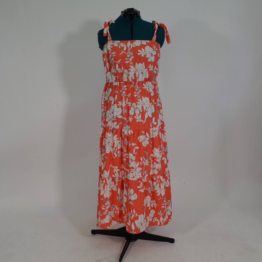 Peach Floral Maxi Dress with Tie Straps